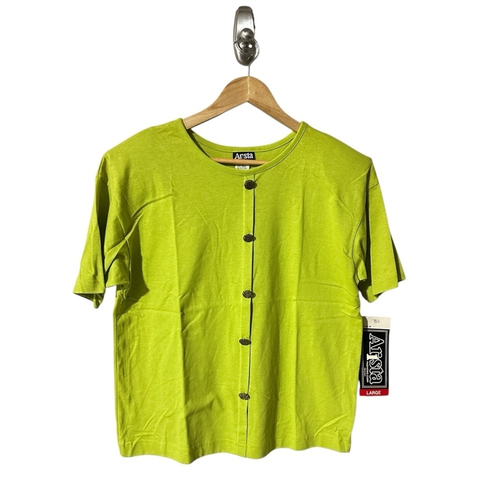 Aris Bright Green Top with Decorative Button